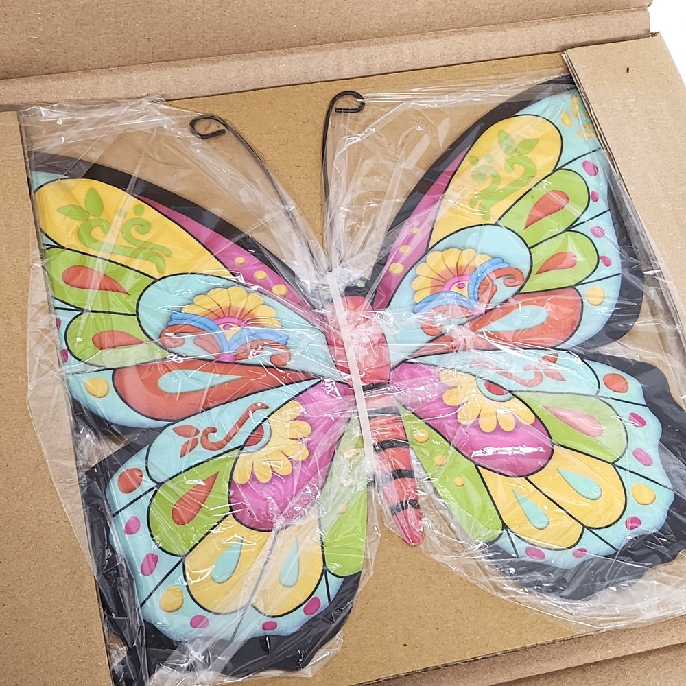 Colorful Garden Butterfly Hanging Metal, Wall Art Decor 13.75"W x 10.5"H - Picture 2 of 6